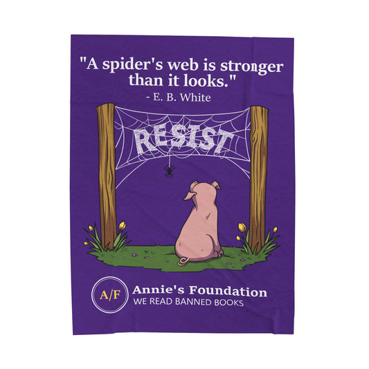Velveteen Blanket — "A Spider's Web is Stronger Than it Looks" Resist Pig Design (Annie's Foundation)