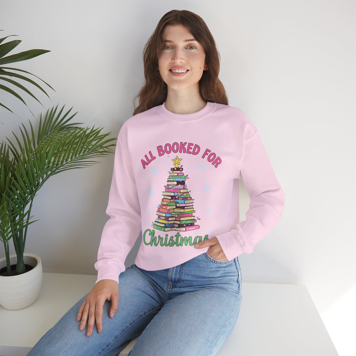 "All Booked for Christmas" Cozy Pastel Crewneck Sweatshirt