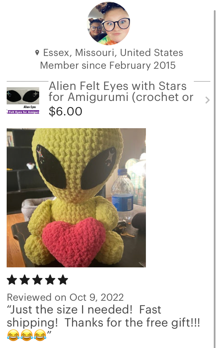 Alien Shaped Felt Eyes with Stars for Amigurumi - 4 Pairs