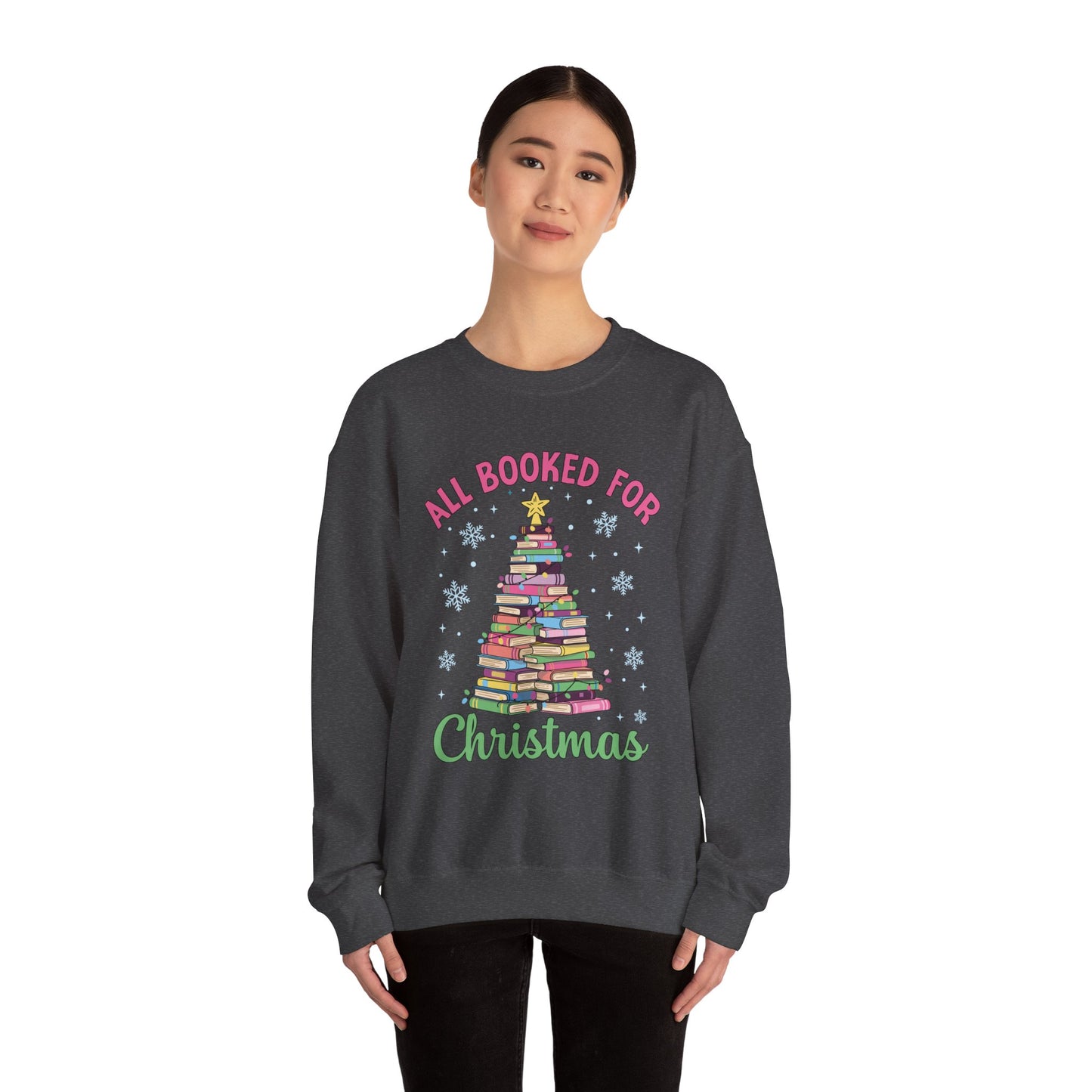 "All Booked for Christmas" Cozy Pastel Crewneck Sweatshirt