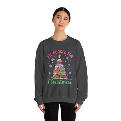 "All Booked for Christmas" Cozy Pastel Crewneck Sweatshirt