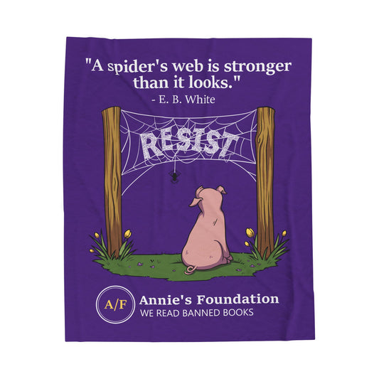 Velveteen Blanket — "A Spider's Web is Stronger Than it Looks" Resist Pig Design (Annie's Foundation)