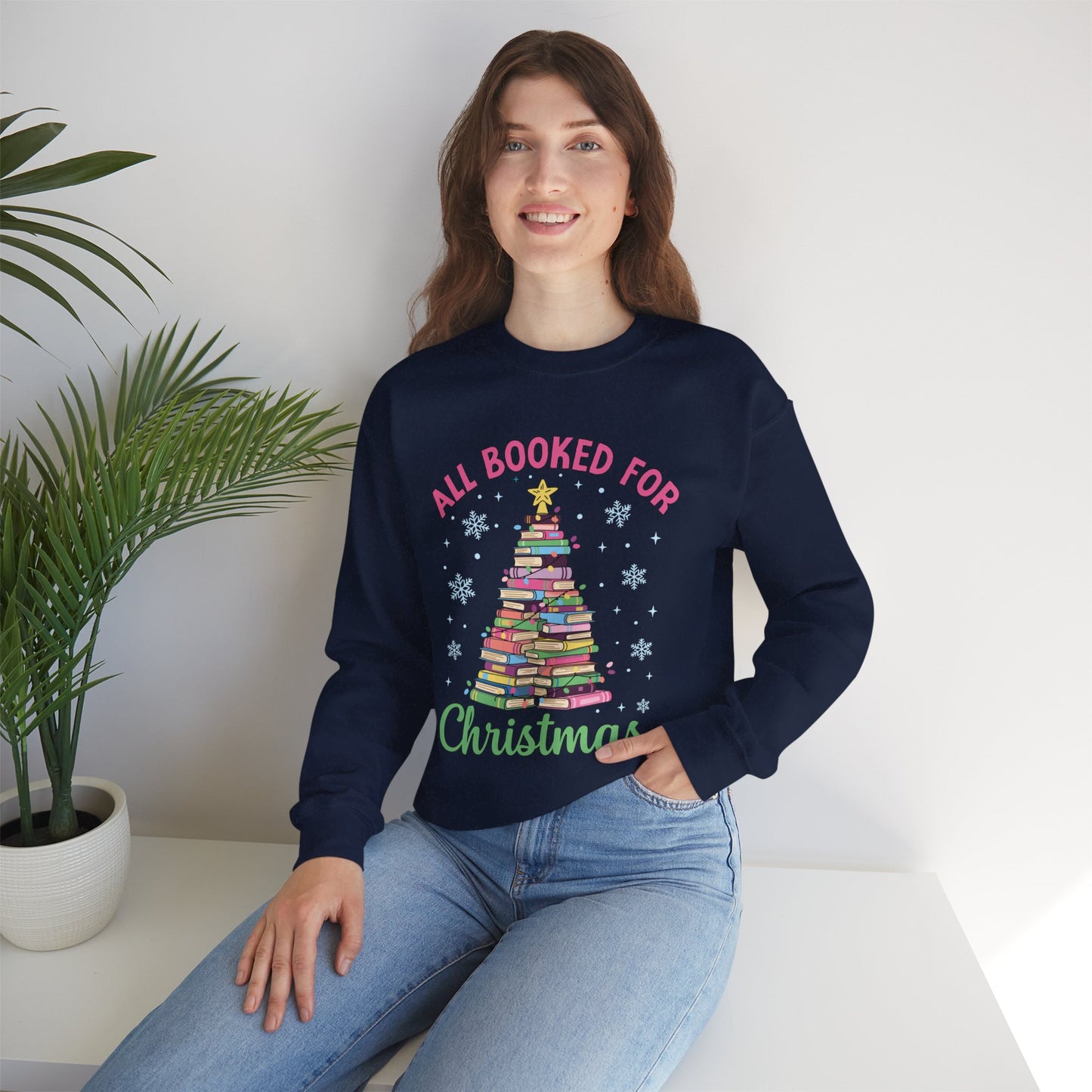 "All Booked for Christmas" Cozy Pastel Crewneck Sweatshirt