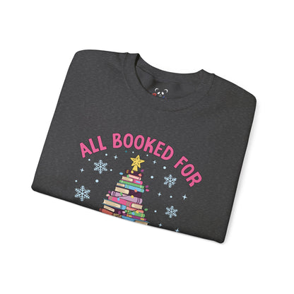 "All Booked for Christmas" Cozy Pastel Crewneck Sweatshirt