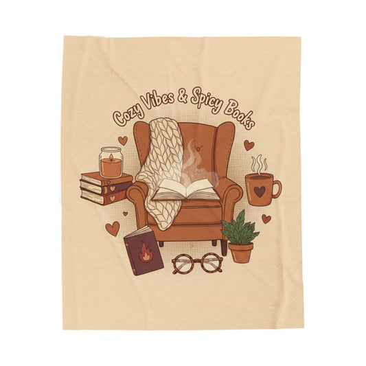 Cozy Vibes & Spicy Books Velveteen Plush Blanket — Book Lover Reading Nook Throw