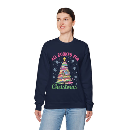 "All Booked for Christmas" Cozy Pastel Crewneck Sweatshirt