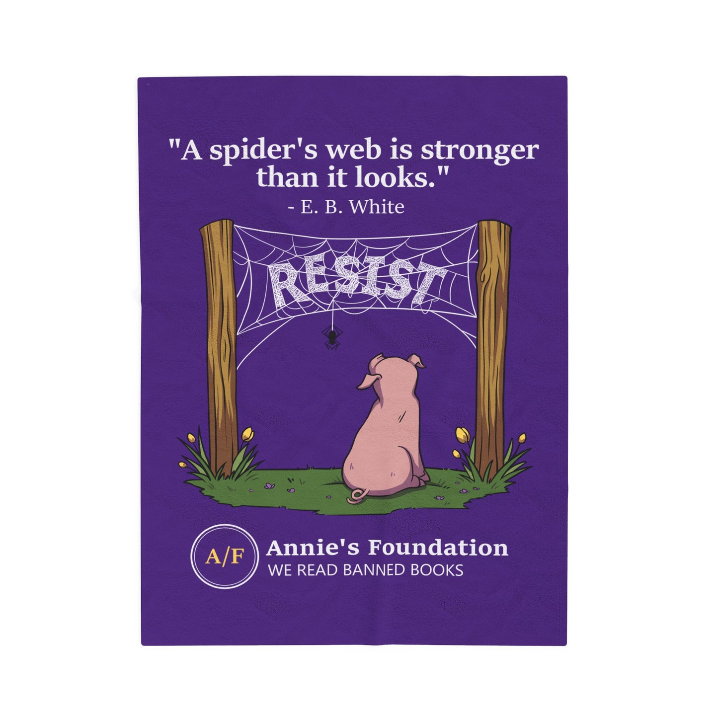 Velveteen Blanket — "A Spider's Web is Stronger Than it Looks" Resist Pig Design (Annie's Foundation)