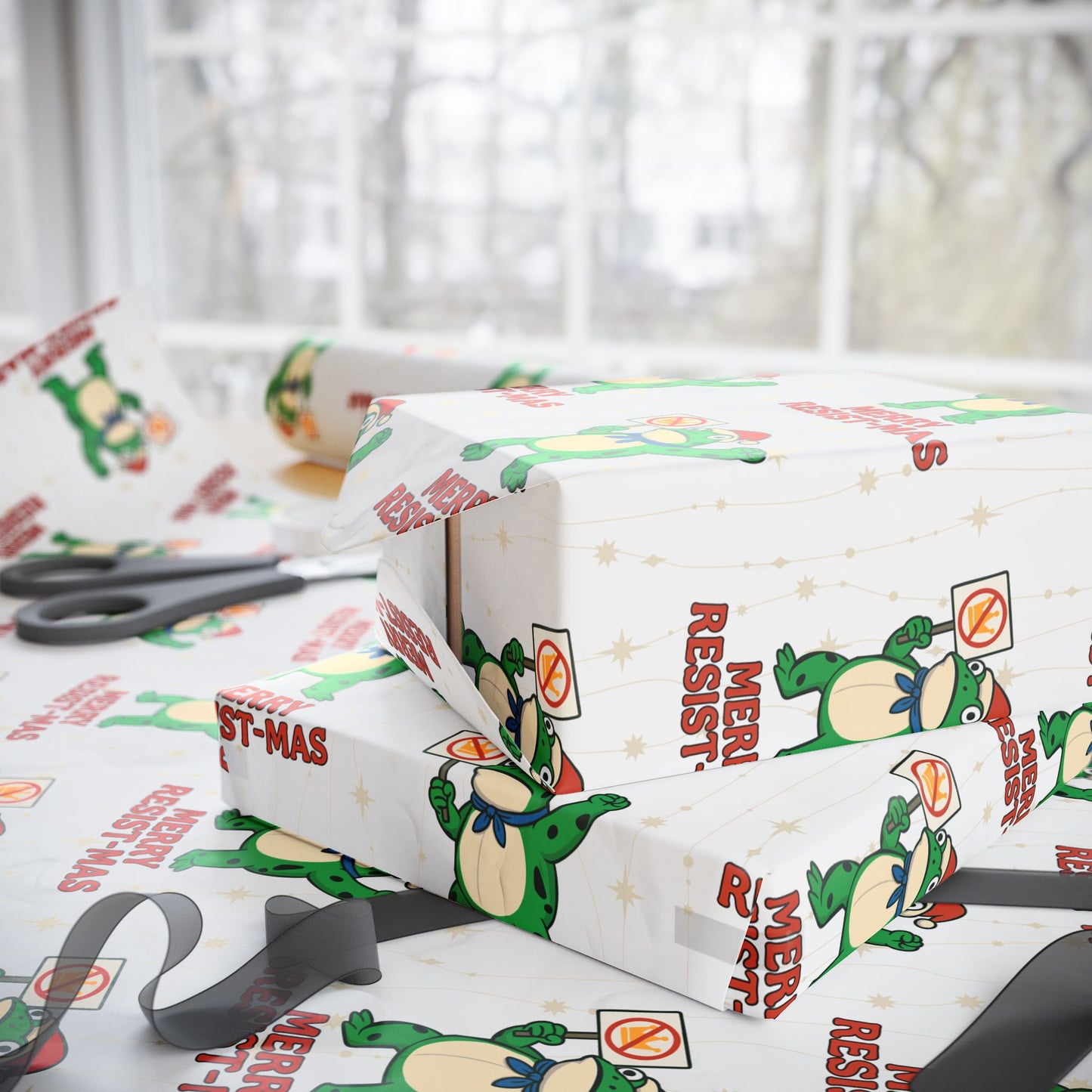 Wrapping Paper — Merry Resist-mas Frog Holiday Gift Wrap