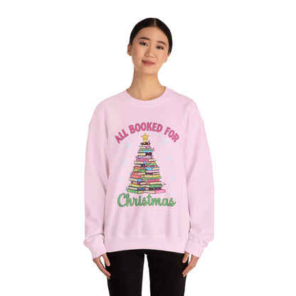 "All Booked for Christmas" Cozy Pastel Crewneck Sweatshirt