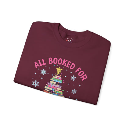 "All Booked for Christmas" Cozy Pastel Crewneck Sweatshirt