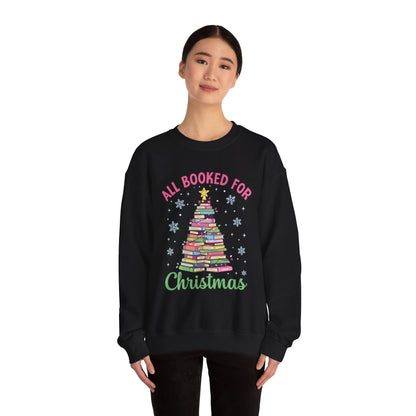 "All Booked for Christmas" Cozy Pastel Crewneck Sweatshirt