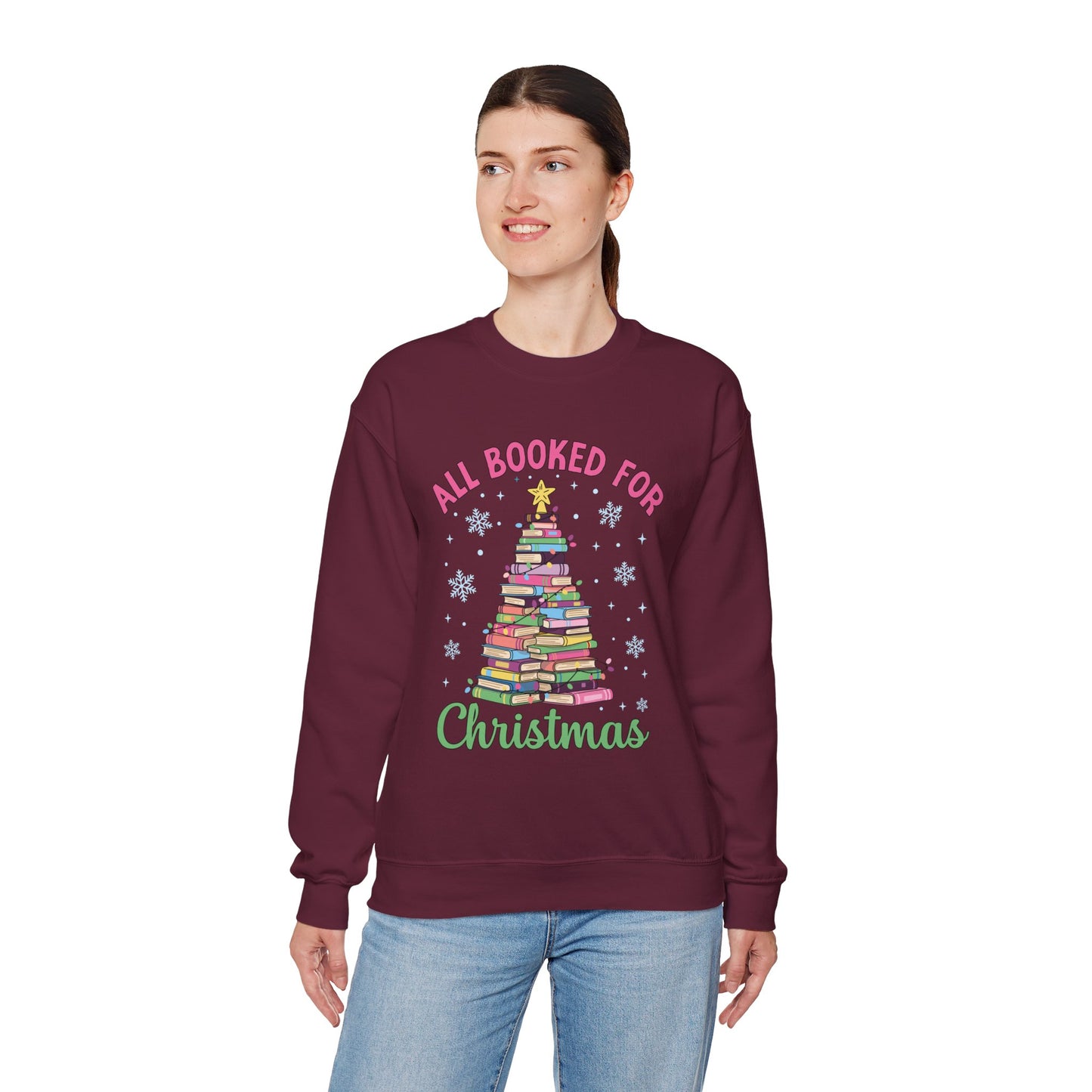 "All Booked for Christmas" Cozy Pastel Crewneck Sweatshirt