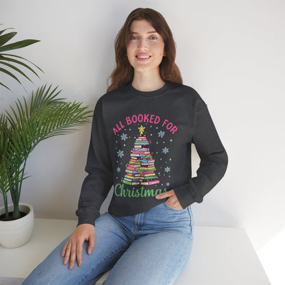 "All Booked for Christmas" Cozy Pastel Crewneck Sweatshirt
