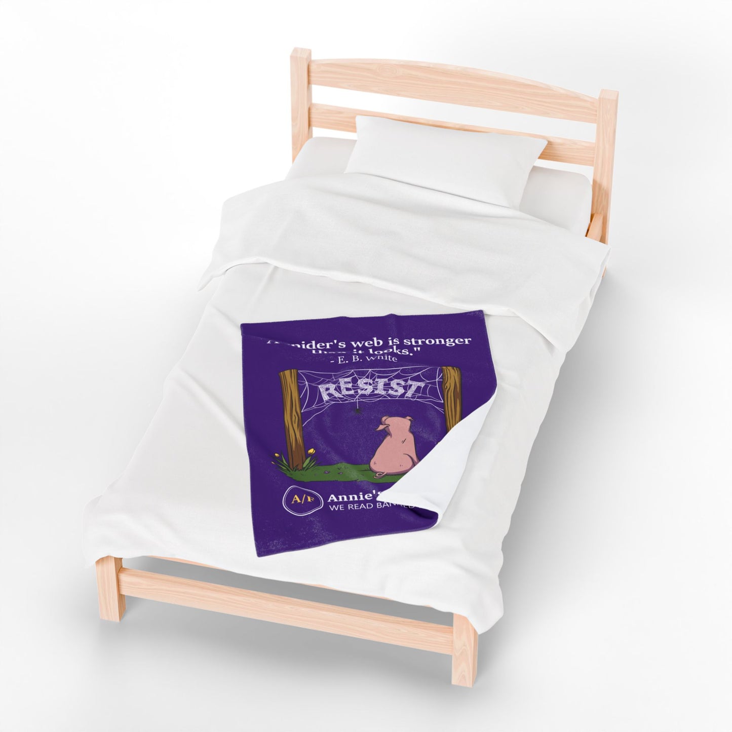 Velveteen Blanket — "A Spider's Web is Stronger Than it Looks" Resist Pig Design (Annie's Foundation)