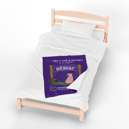 Velveteen Blanket — "A Spider's Web is Stronger Than it Looks" Resist Pig Design (Annie's Foundation)