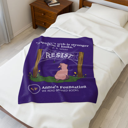 Velveteen Blanket — "A Spider's Web is Stronger Than it Looks" Resist Pig Design (Annie's Foundation)
