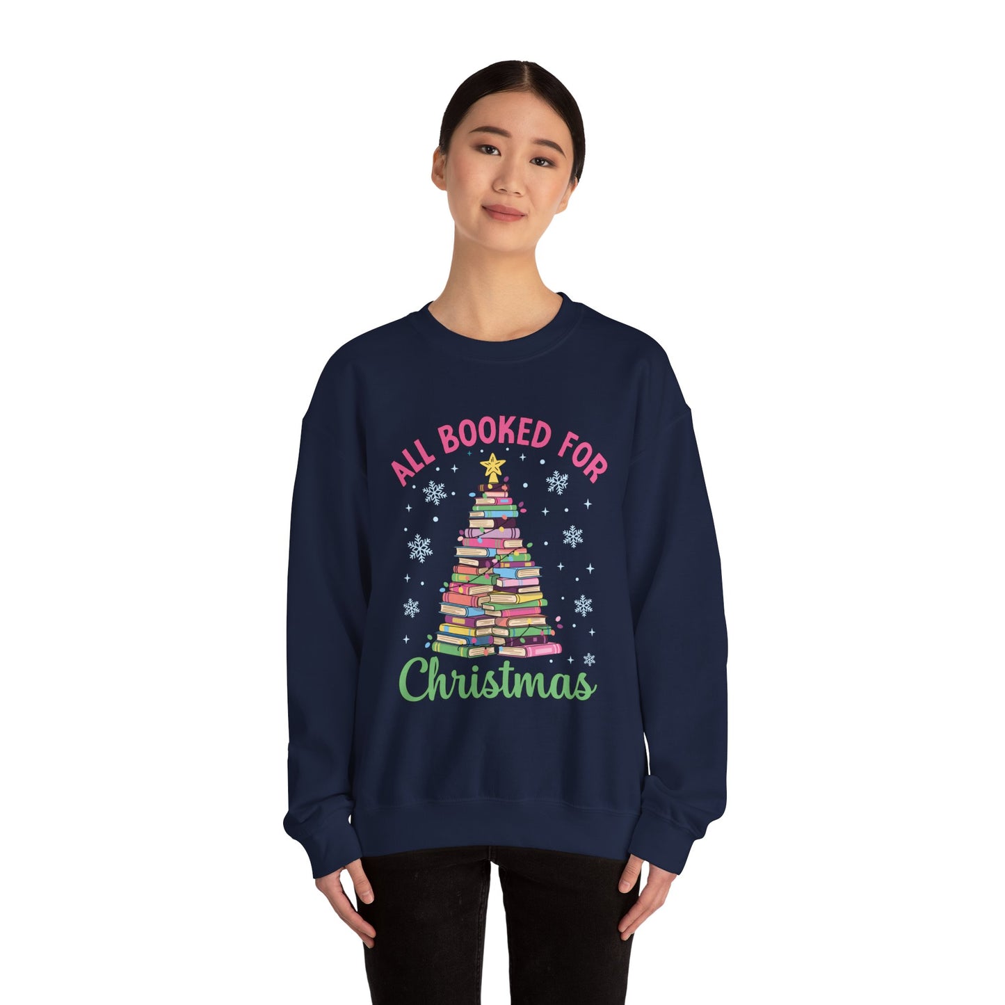 "All Booked for Christmas" Cozy Pastel Crewneck Sweatshirt