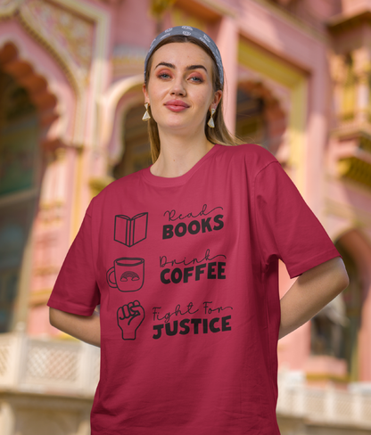 Books, Coffee, & Justice T-shirt