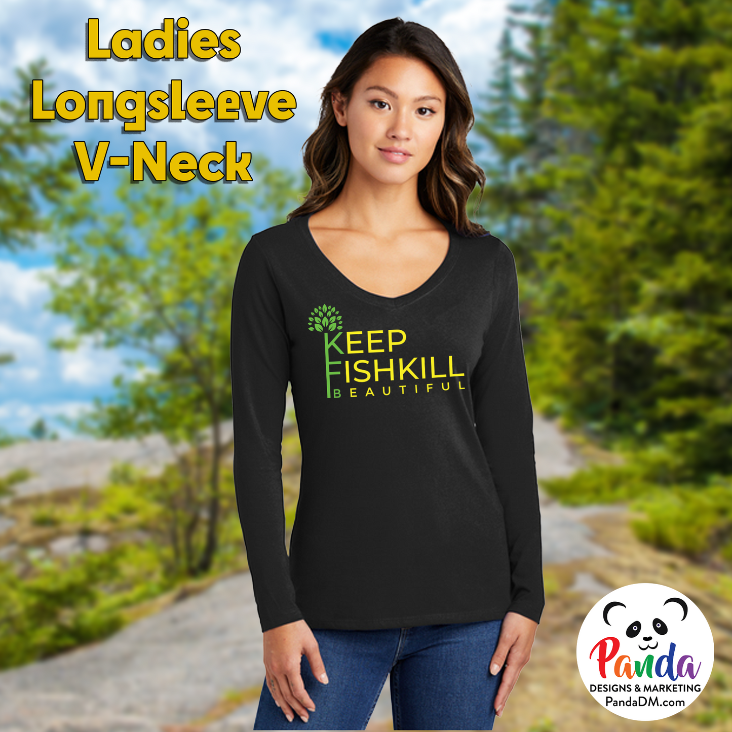 Ladies Long Sleeve V-neck T-shirt - Keep Fishkill Beautiful