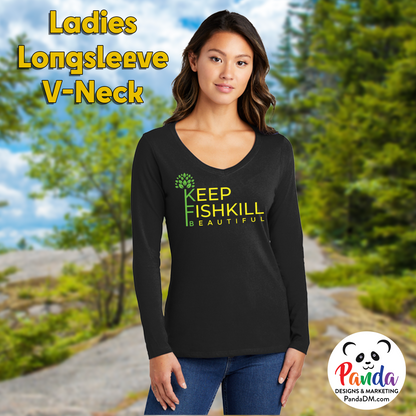 Ladies Long Sleeve V-neck T-shirt - Keep Fishkill Beautiful