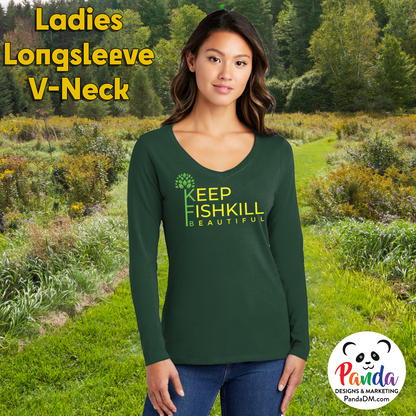 Ladies Long Sleeve V-neck T-shirt - Keep Fishkill Beautiful