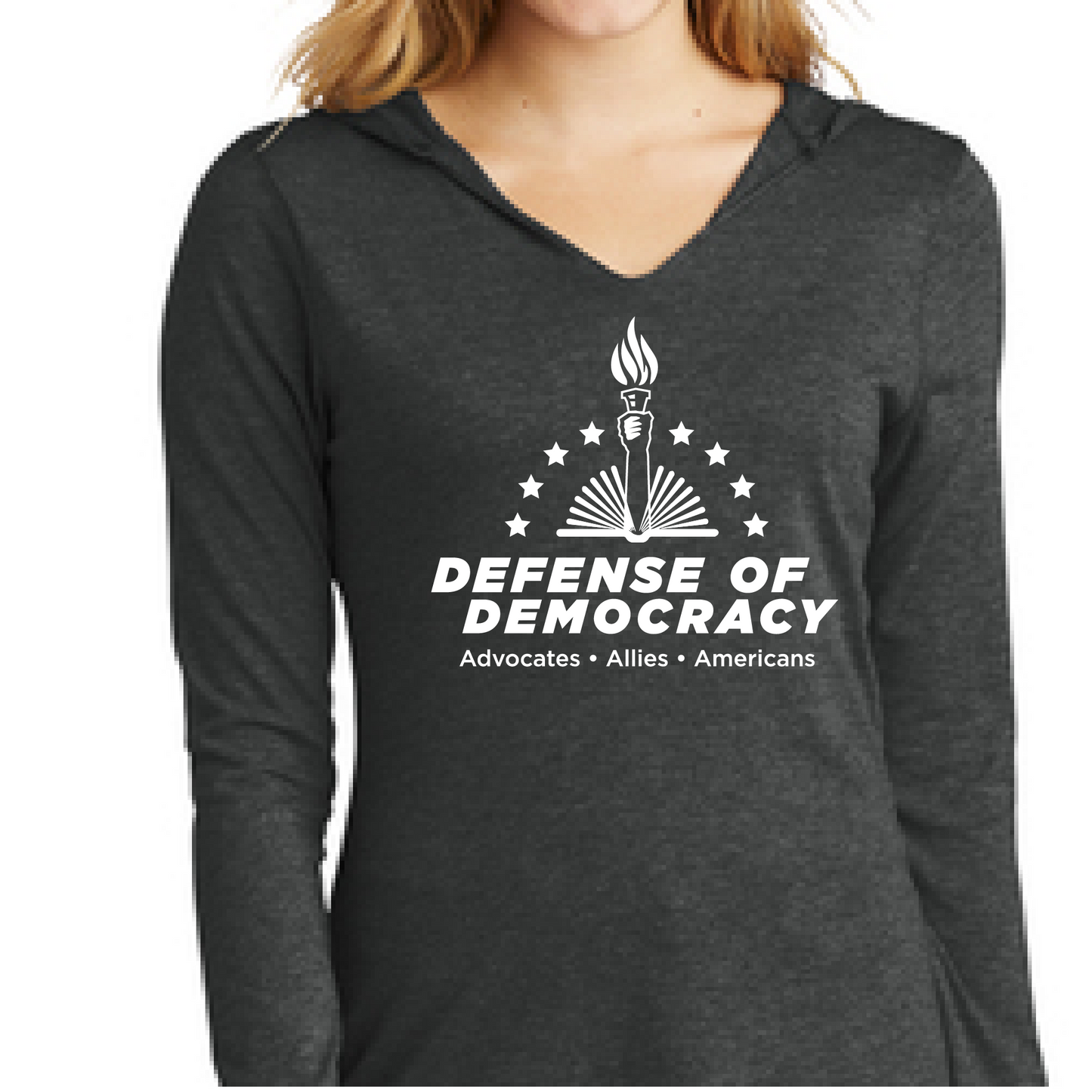Ladies Hooded T-shirt - Defense of Democracy - Choose your logo and colors!