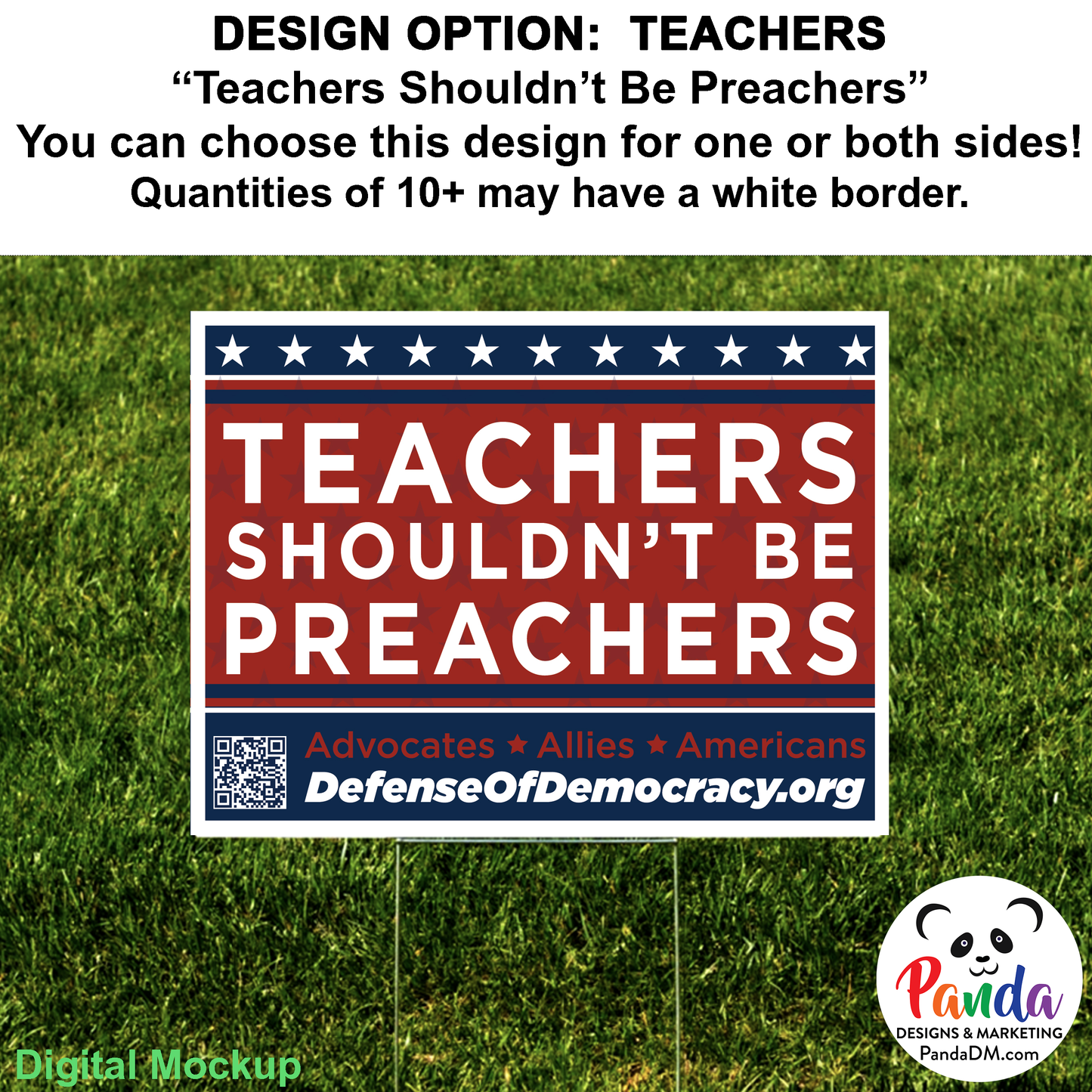 Yard Sign - Multiple Designs or Create Your Own! Defense of Democracy
