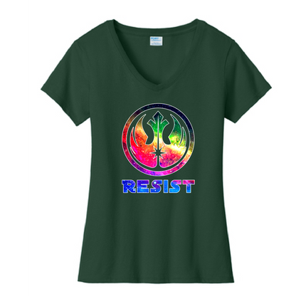 Rainbow Galaxy Resist T-Shirt - Ladies V-Neck