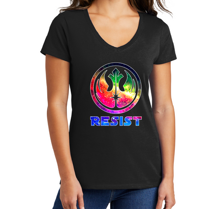 Rainbow Galaxy Resist T-Shirt - Ladies V-Neck
