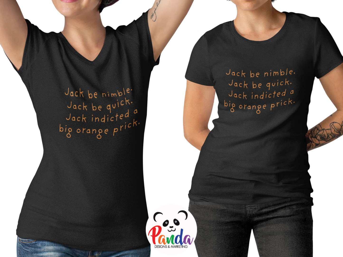 Jack be nimble, Jack be quick, Jack indicted a big orange… T-shirt (Unisex crew or ladies v-neck)