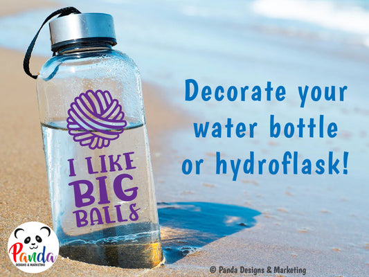 I like big balls of yarn vinyl decal sticker. yarn ball vertical layout. Funny die-cut laptop sticker for wool craft lovers.