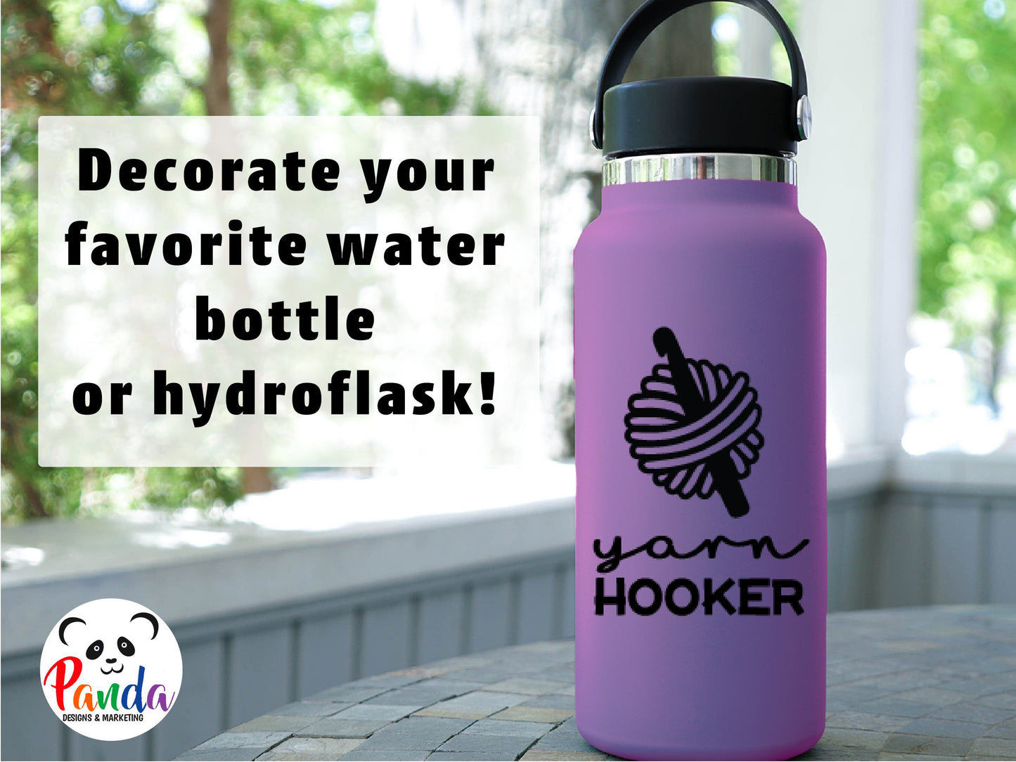 Yarn Hooker vinyl decal sticker. vertical layout. Funny die-cut laptop sticker for wool and crochet lovers.