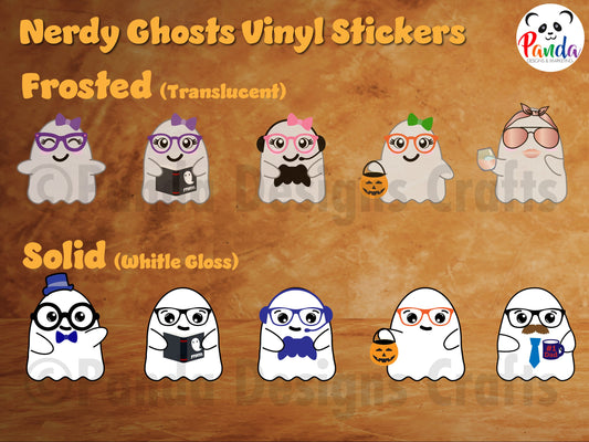 Nerdy Ghost Vinyl Stickers! 10 designs. Water resistant, cute halloween ghosts with glasses, dapper, book lover, decal, gamer, mom and dad.