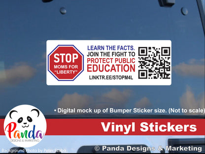 STOP Moms for Liberty QR code full color vinyl sticker