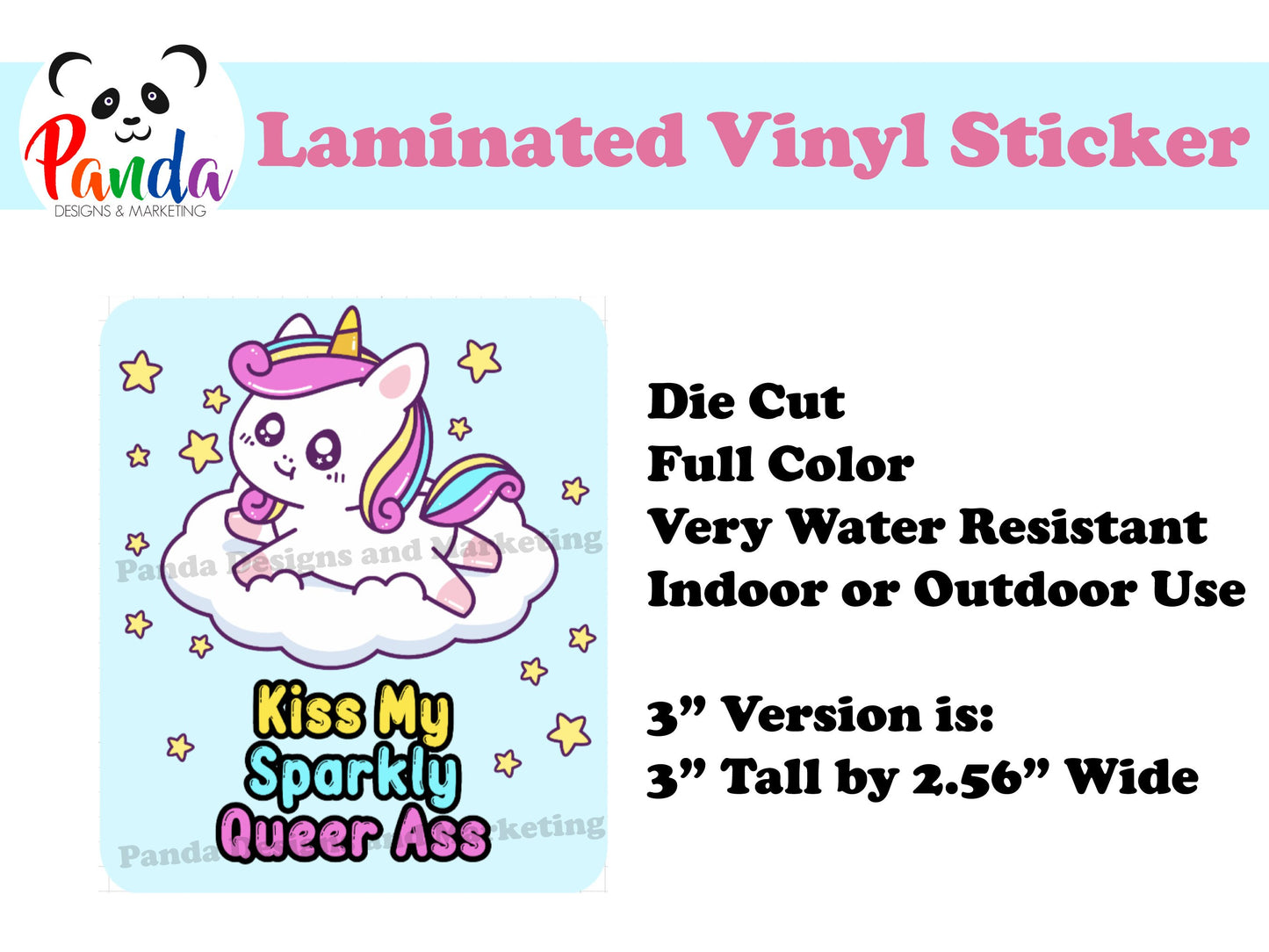 Unicorn Kiss My Sparkly Queer Ass Laminated Vinyl Sticker for Water bottle, laptop and more. Cute, gay and sassy.