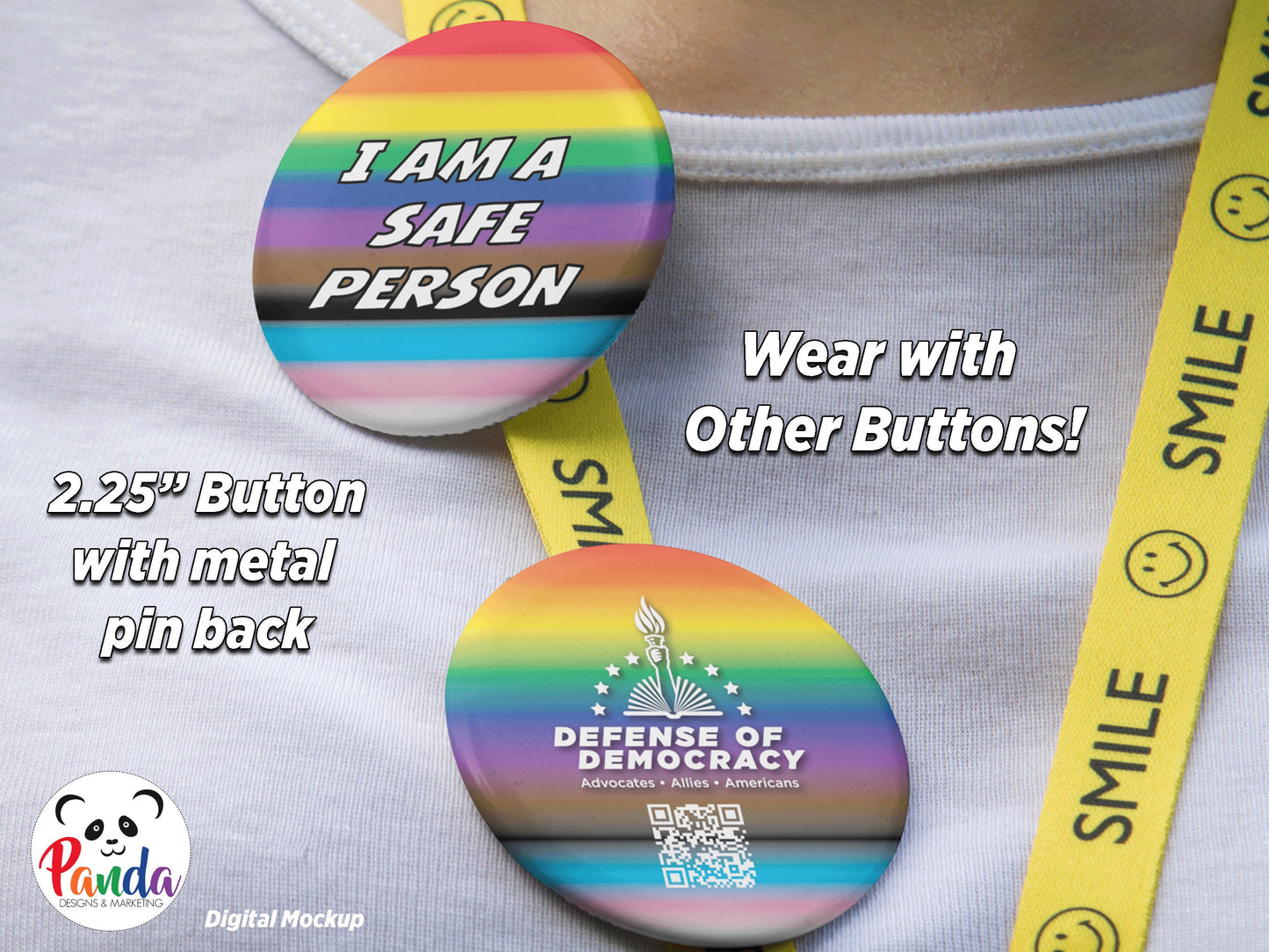 I Am A Safe Person with Progressive Pride Flag Pinback Button