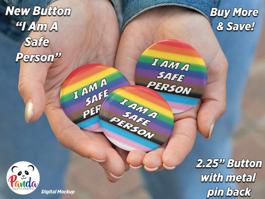 I Am A Safe Person with Progressive Pride Flag Pinback Button