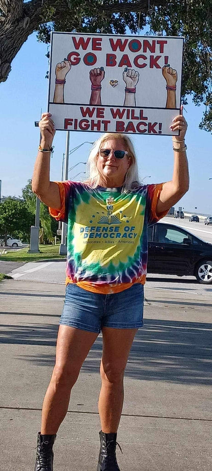 Proudly Defending Democracy Rainbow Tie Die Defense of Democracy T-shirt