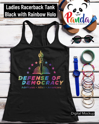 Ladies Racerback Tank Defense of Democracy.